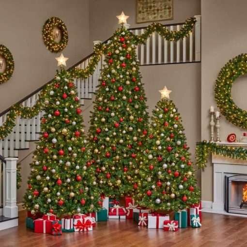 12 ft. Pre-Lit LED Wesley Long Needle Pine Artificial Christmas Tree ...