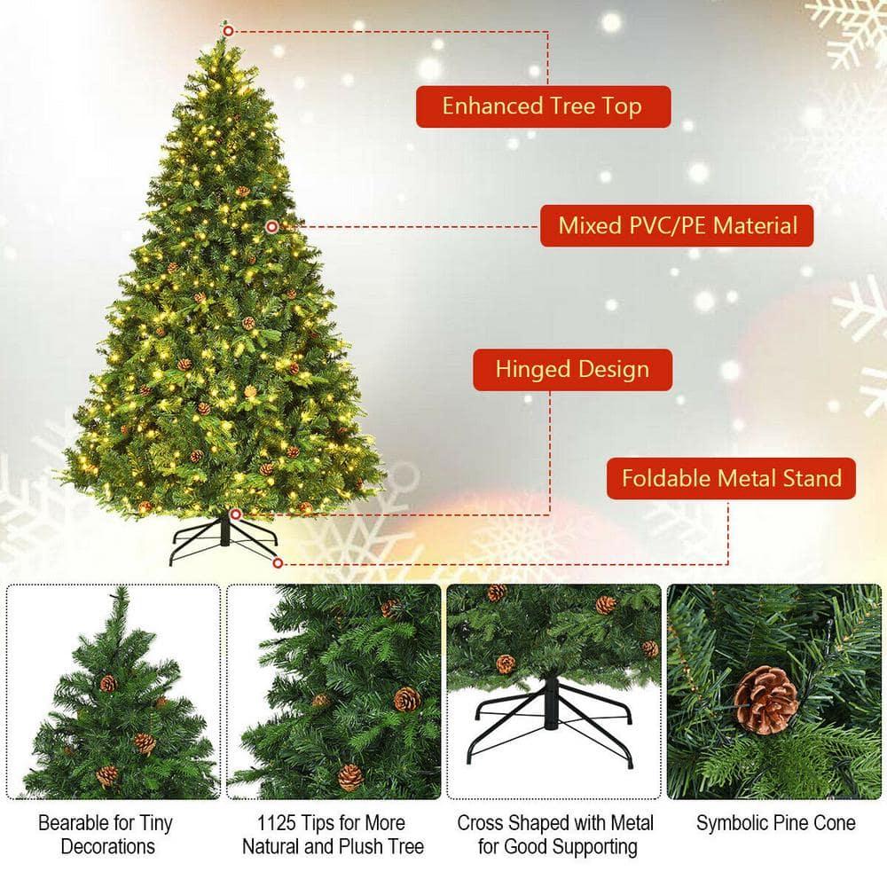 7.5 ft. Pre-Lit Artificial Christmas Tree Hinged with 540 LED Lights ...