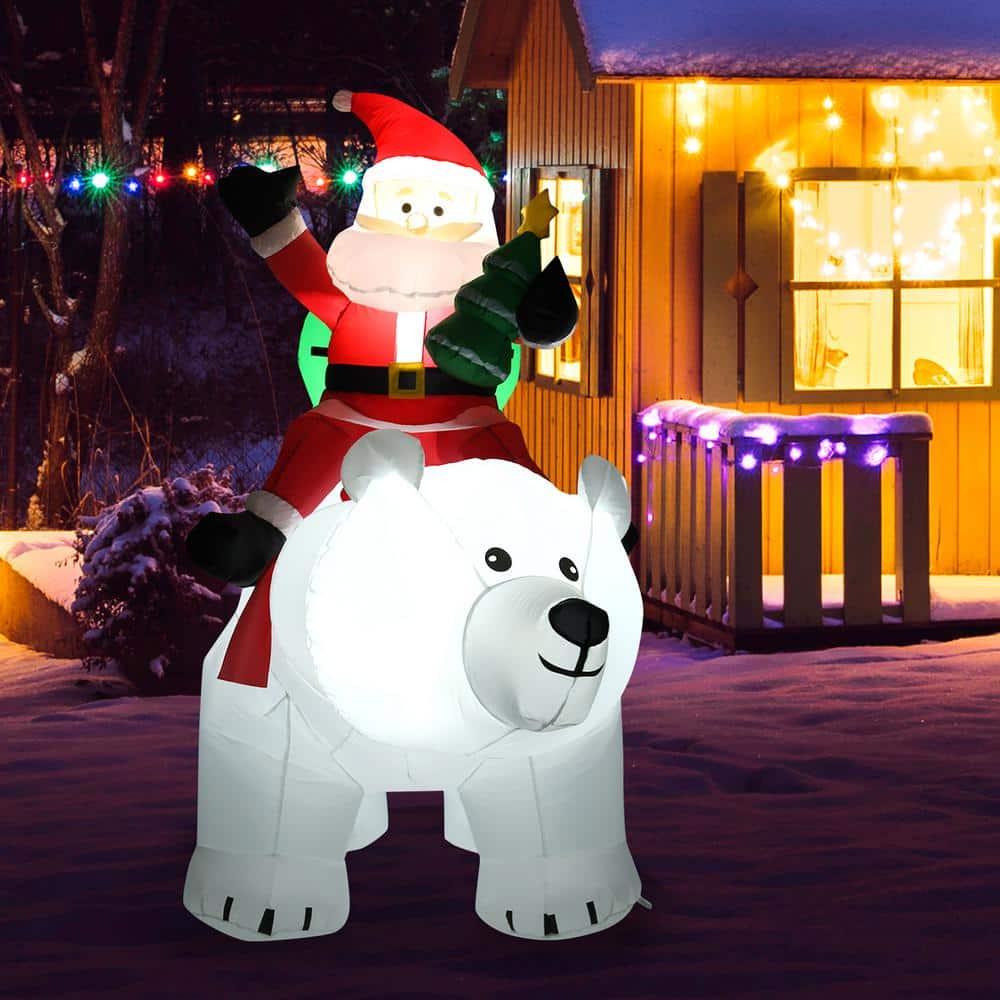 6.5 ft. Pre-Lit LED Lights Christmas Inflatable Santa Riding Polar Bear ...