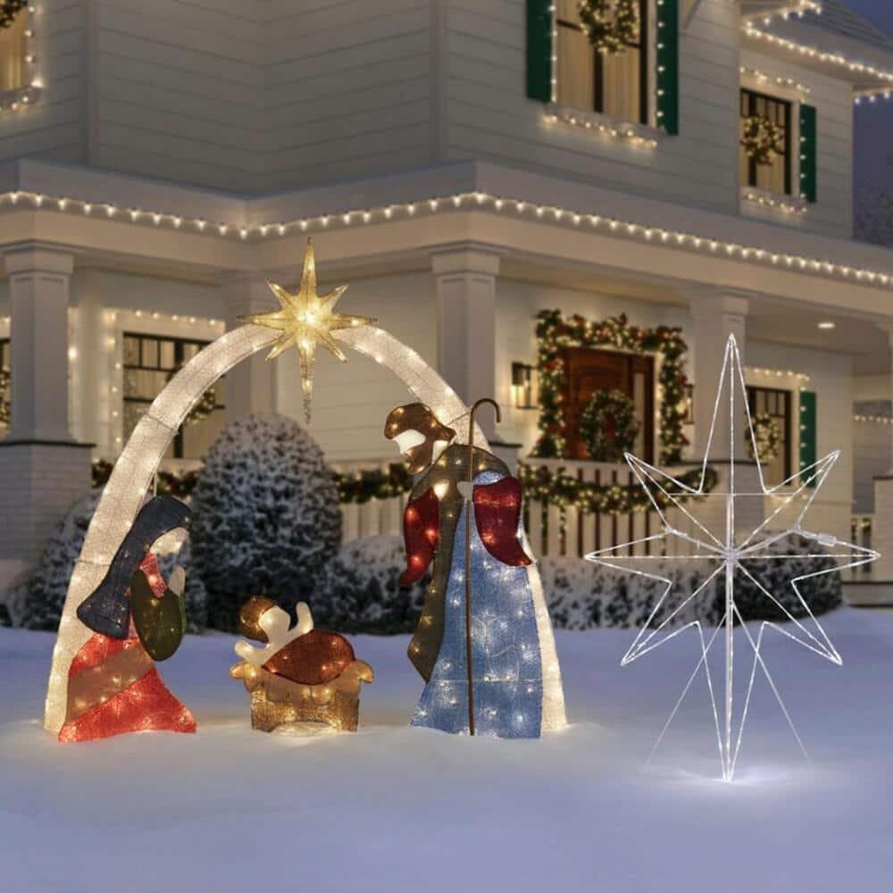 7 ft Warm White LED 2D Nativity Scene Holiday Yard Decoration ...